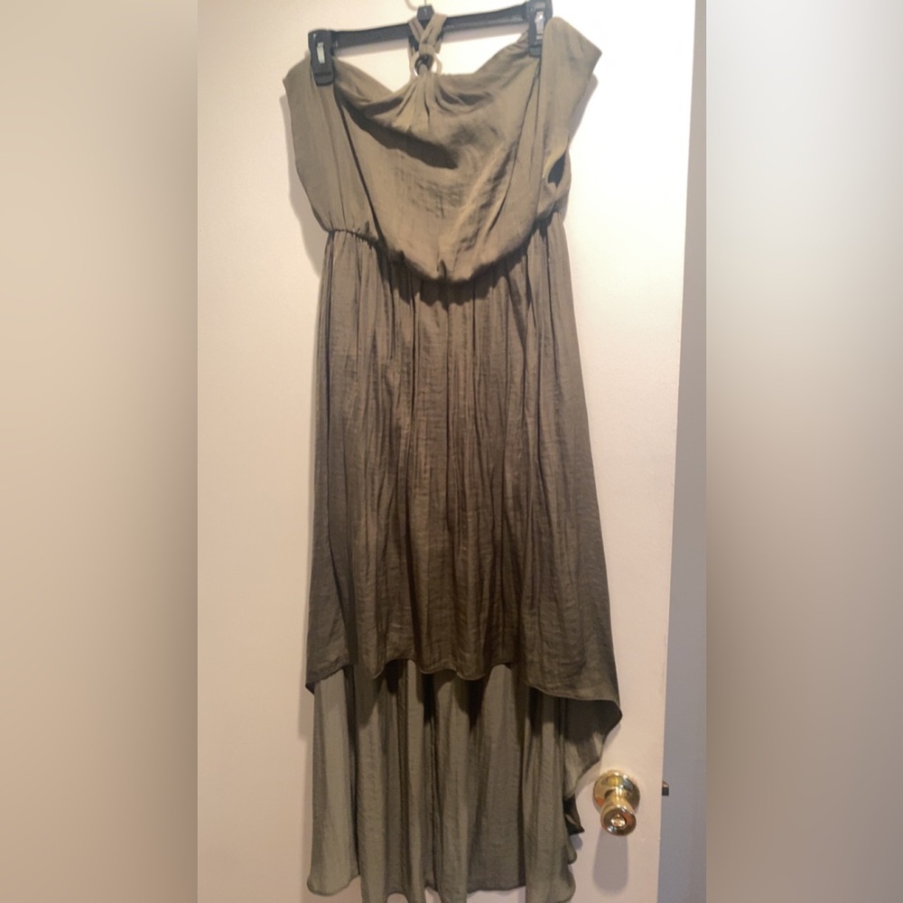 Silky sexy army green dress ties around neck